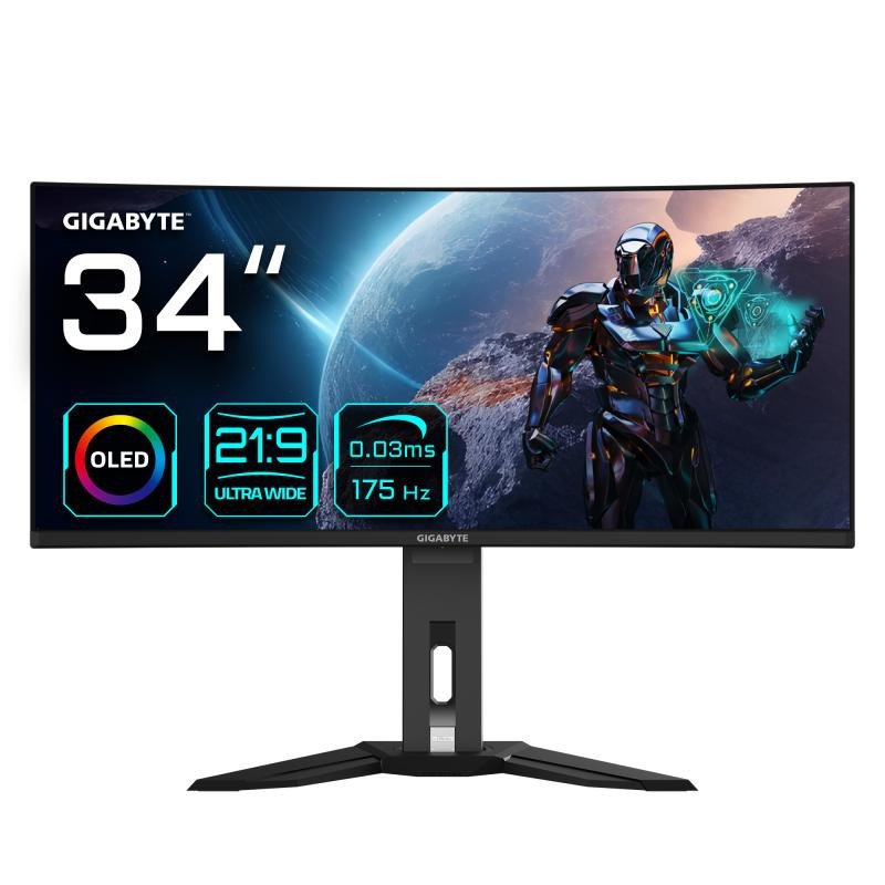 GIGABYTE Moniteur de jeu courbé OLED WQHD MO34WQC 34” - 3440x1440(WQHD), 175Hz, 0.03ms, KVM, 250 cd/m2, FreeSync Premium Pro,