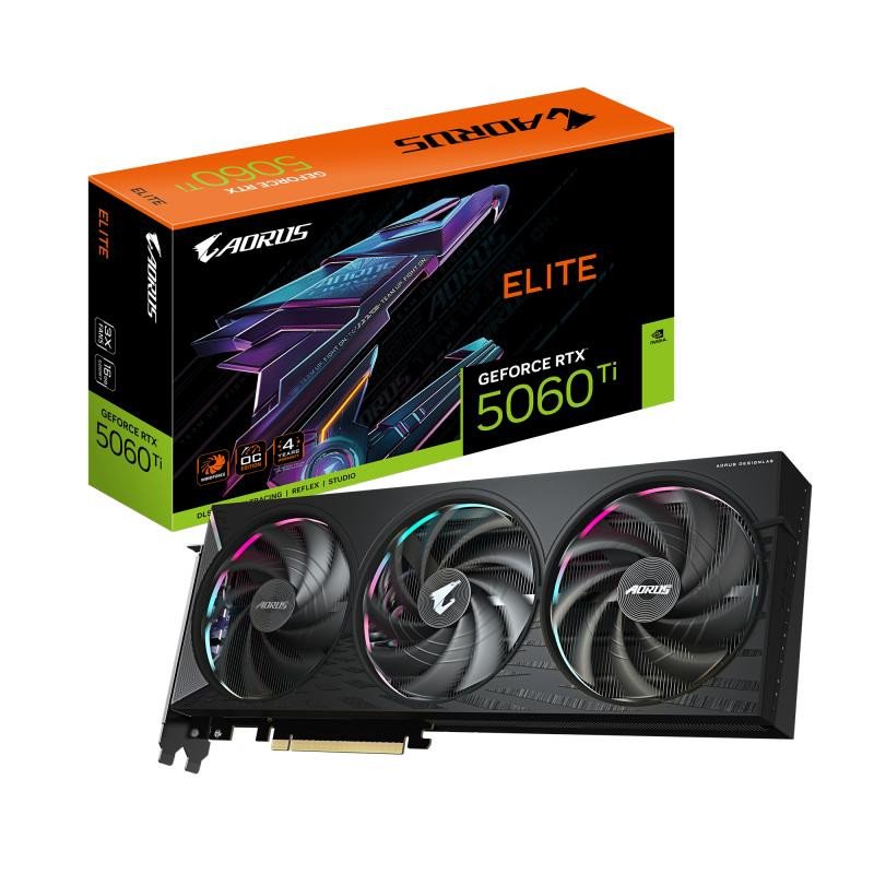 GIGABYTE AORUS GeForce RTX 5060 Ti ELITE 16G Carte Graphique ? 16 Go GDDR7, 128 bits, PCI-E 5.0, 2722 MHz Fréquence du processeur, 3 x DisplayPort, 1 x HDMI, GV-N506TAORUS E-16GD