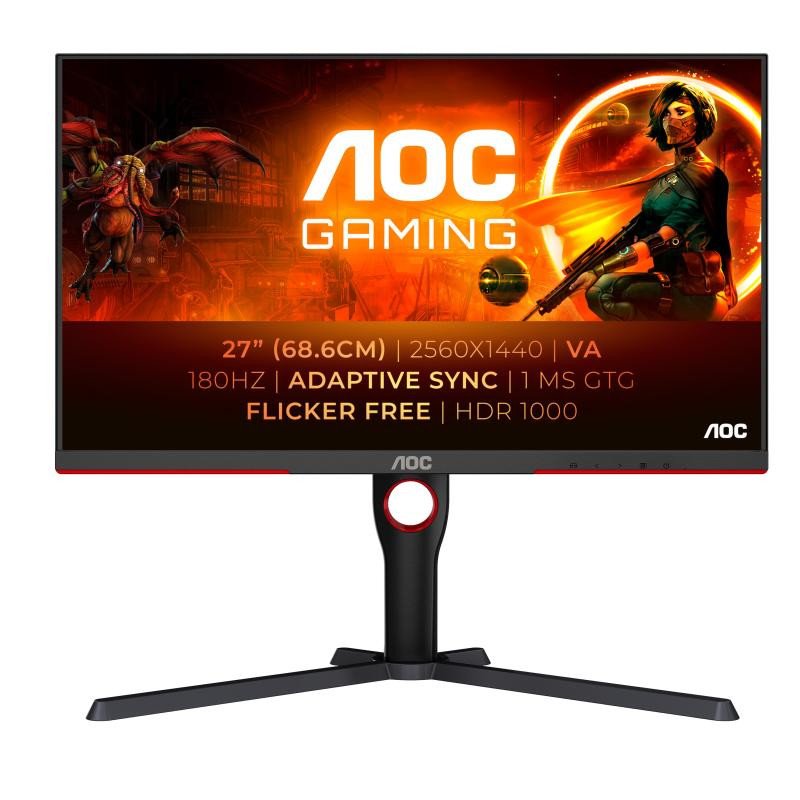 AOC G3 Q27G3XMN/BK écran plat de PC 68,6 cm (27") 2560 x 1440 pixels 2K Ultra HD LED Noir, Rouge
