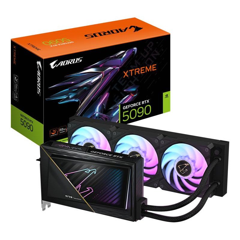 GIGABYTE AORUS GeForce RTX 5090 XTREME WATERFORCE 32G Carte Graphique - 32 Go GDDR7, 512 bits, PCI-E 5.0, 2655 MHz Fréquence du C?ur, 3 x DP 2.1a, 1 x HDMI 2.1b, NVIDIA DLSS 4, GV-N5090AORUSX W-32GD