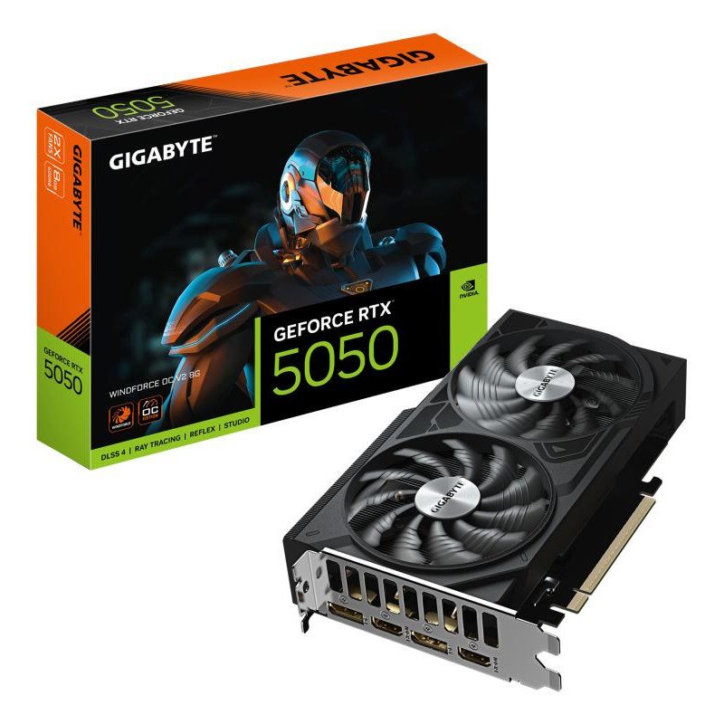 GIGABYTE GeForce RTX 5050 WINDFORCE OC V2 8G Carte Graphique - 8GB GDDR6, 128bit, PCI-E 5.0, 2572MHz Fréquence du c?ur, 2 x DP, 2 x HDMI, NVIDIA DLSS 4, GV-N5050WF2OCV2-8GD